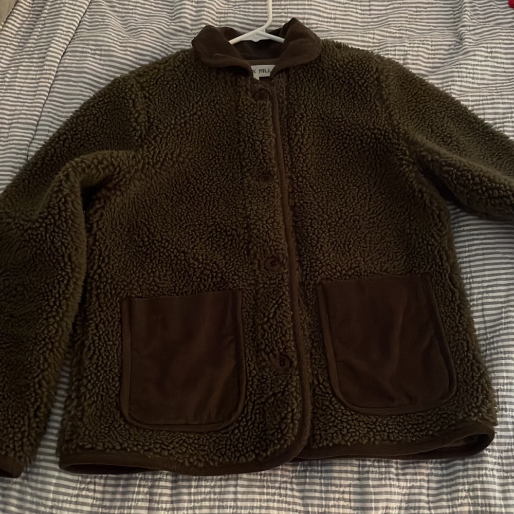 ALEX MILL SHERPA FLEECE WORK JACKET MILITARY OLIVE GREEN SIZE SMALL